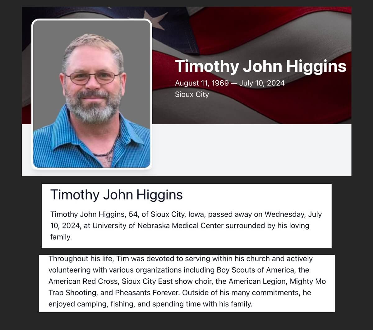 In Memory of Tim Higgins, Chapter Board Member